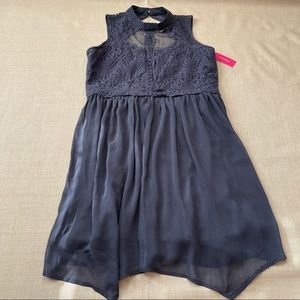 Xhilaration Gray Lacy Mini Sleeveless Keyhole Back Dress